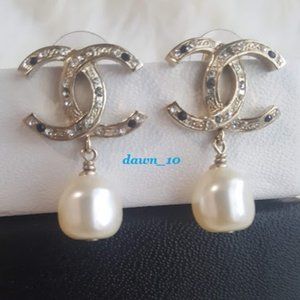 Chanel crystal CC Baroque Pearl Dangle Earrings